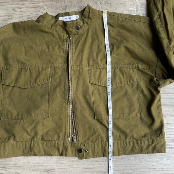JustFab Canvas Cropped Jacket Balloon Sleeve Olive Green Boxy Cargo Like SZ XXL - Picture 15 of 16